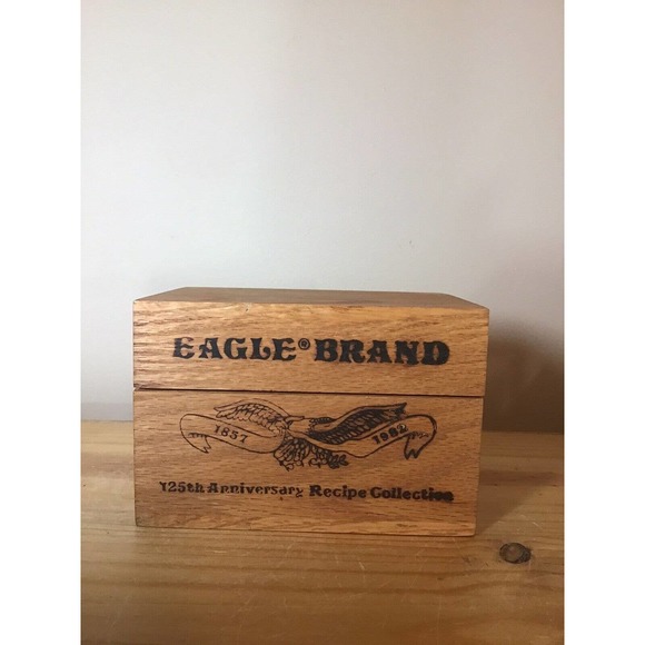 Vintage Hinged Wood Recipe Box Eagle Brand 125th Anniversary 1852-1982 - Picture 1 of 10